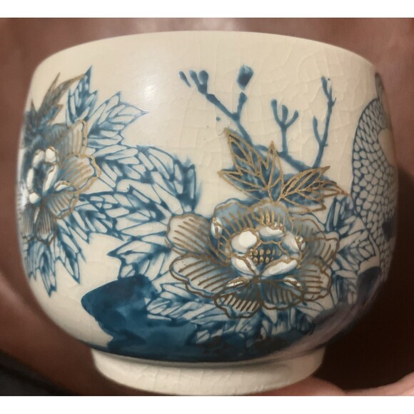 2 Vintage Kutani Japanese Tea cups peacock gold Teal Blues 3x3 Asian Art ceramic - Picture 11 of 16